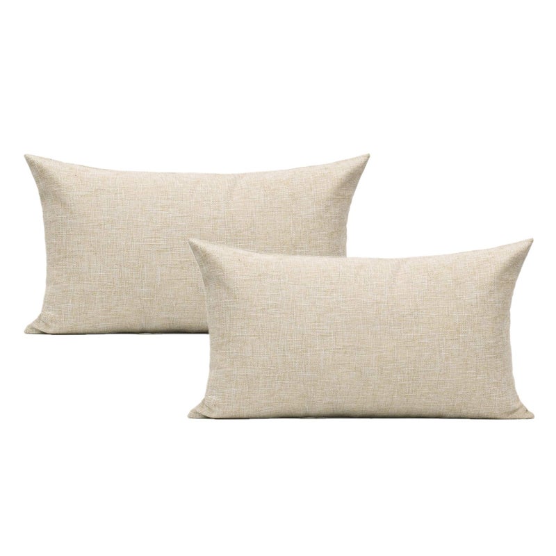 All Smiles Lumbar Throw Pillow Covers 12x20 Set of 2 Linen Beige Rectangle Pillow Cases Burlap Oblong Cushion Farmhouse Neutral Khaki Home DÃ©cor Indoor Outdoor for Bed Sofa Couch Patio Bedroom - Image 1